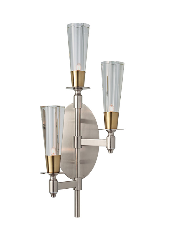 WB1607BN/NB,3 Light Wall Sconce,BRUSHED NICKEL/NATURAL BRASS