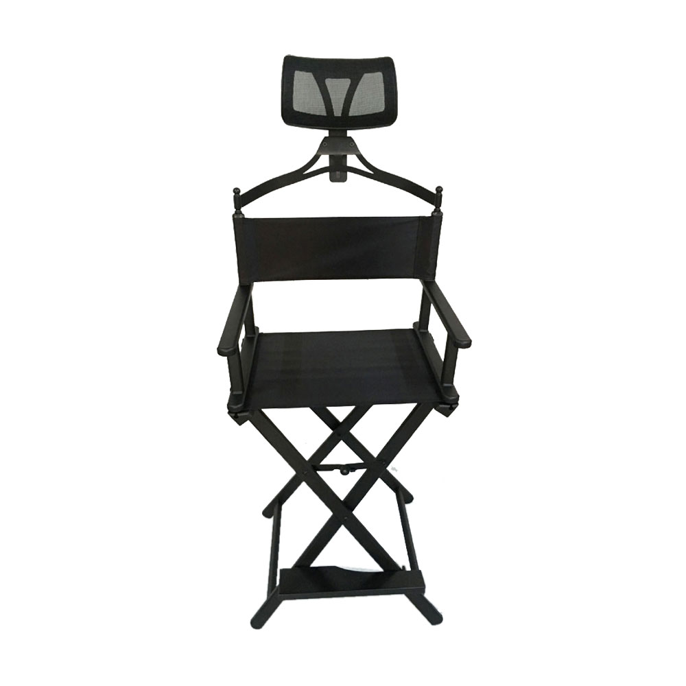 Black Makeup Artist Chair with Headrest Folding Directors Chair