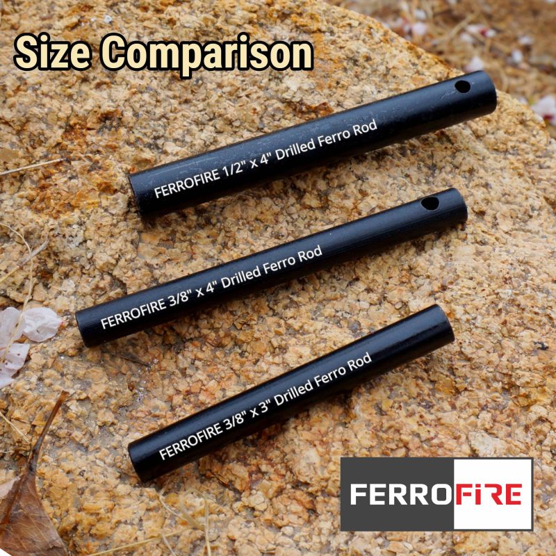 FERROFIRE 3/8" x 3" Ferro Rods Ferrocerium Flint Steel Magnesium DIY EDC Survival Fire Starter