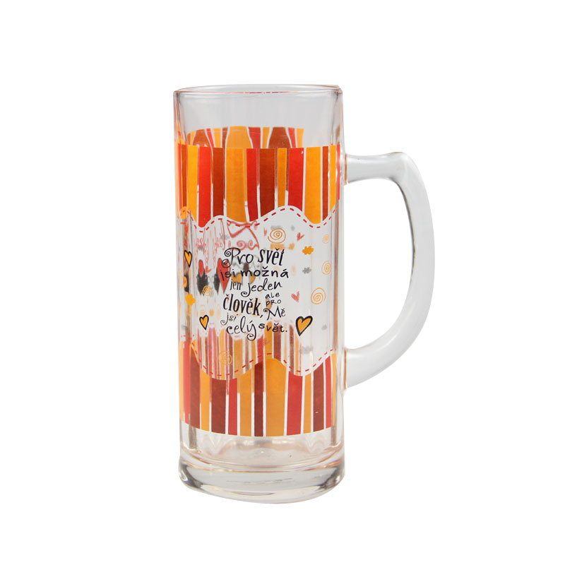 printed glass beer mug with handle Wholesale Glass Jar, Glass Bottles