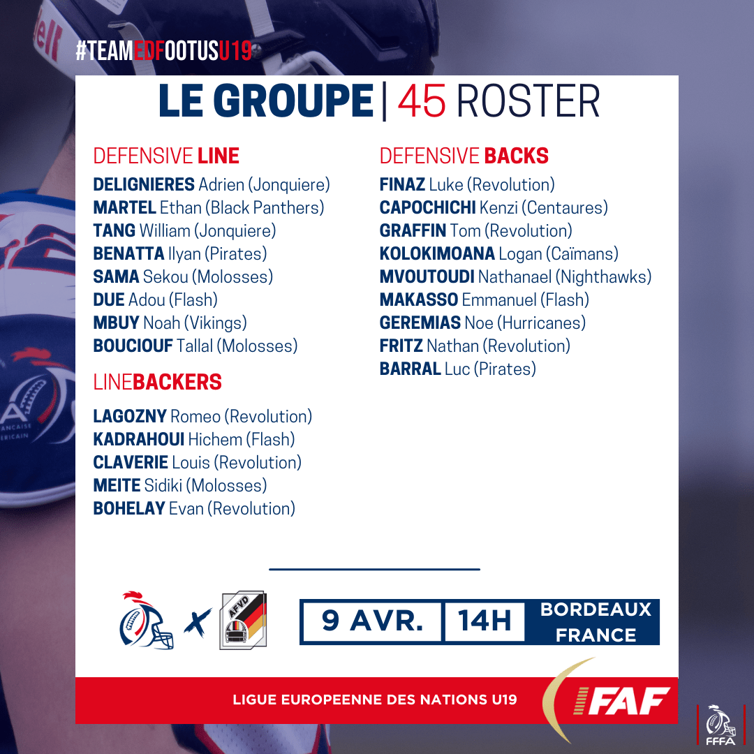 ROSTER FRANCE VS ALLEMAGNE LIGUE DES NATIONS EUROPÉENNES U19 FFFA
