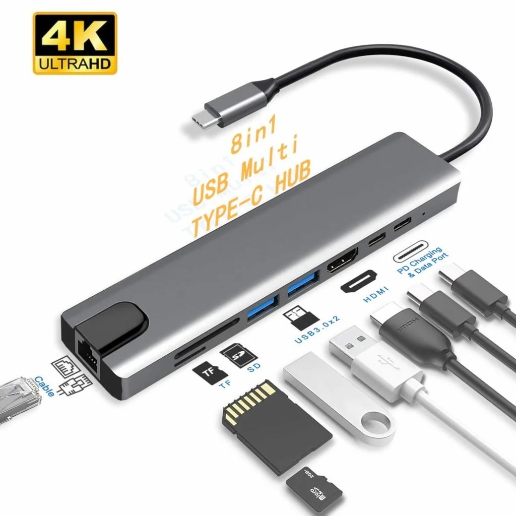 USB Type C Adapter with 4K HDMI Port RJ45 (8 ports) Fgee Technology