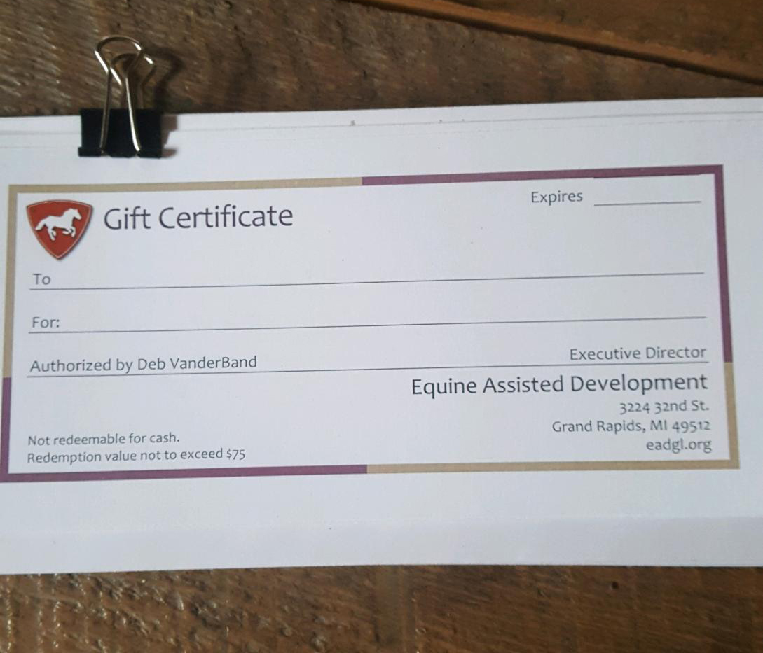 EAD Gift Certificates Equine Assisted Development (Powered by Donorbox)
