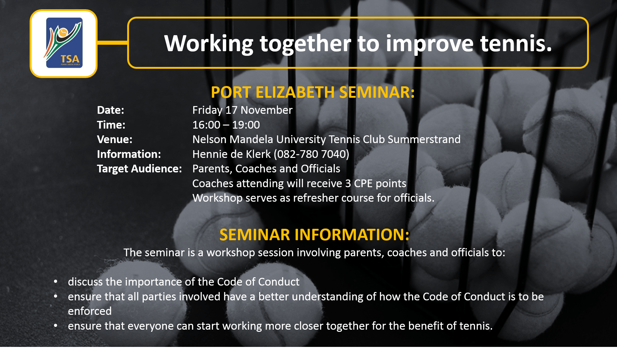 PE Seminar Tennis SA Code of Conduct Tennis South Africa