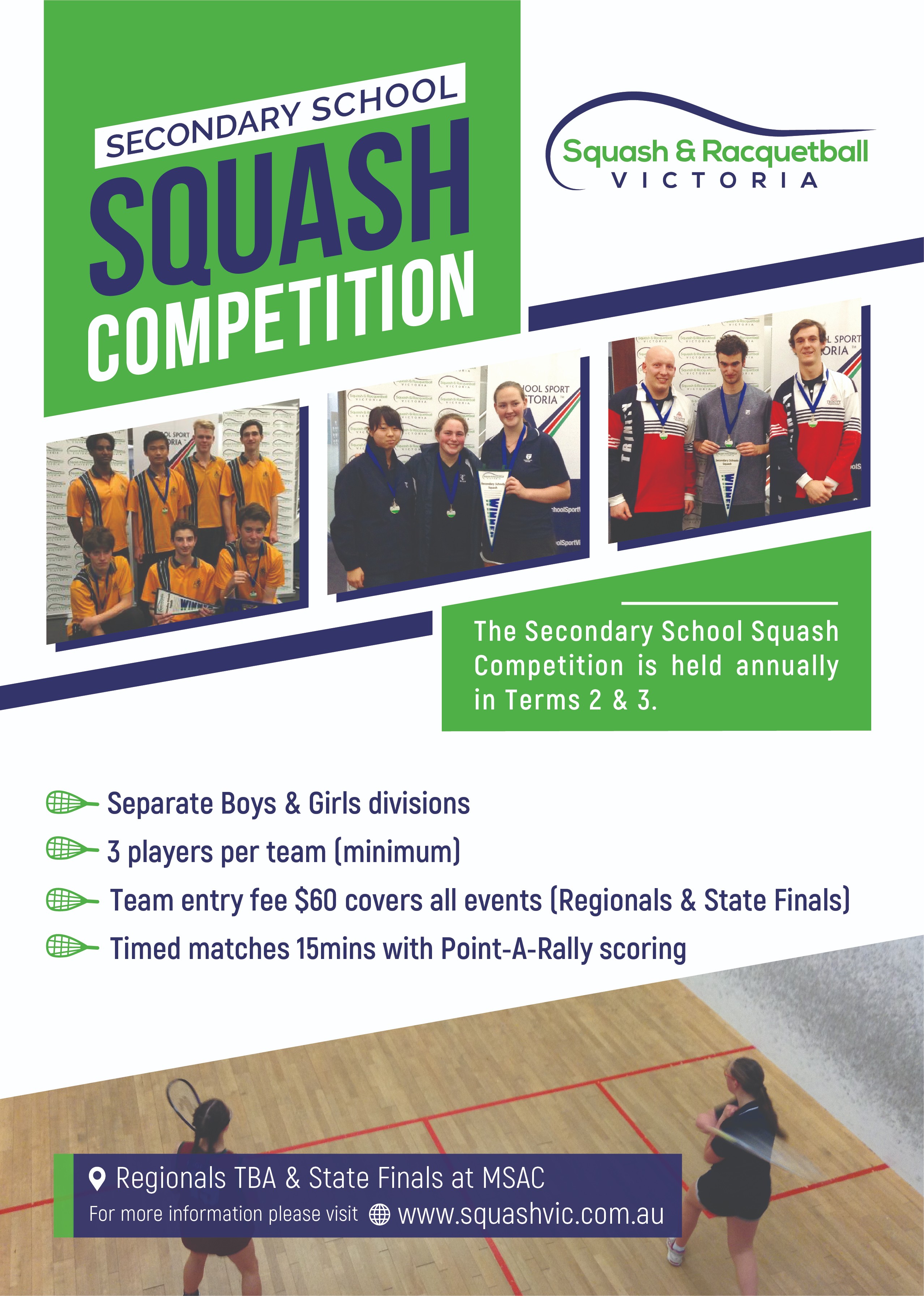Entries now open for the 2018 Secondary School Squash Competition