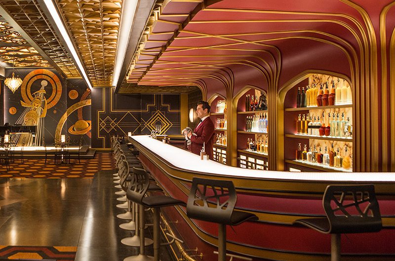 The Art Deco Meets Sci Fi Wall Coverings In Passengers Spaceship Bar Film And Furniture