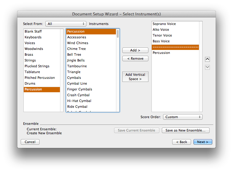 Setting up a Custom Percussion Staff in Finale Finale