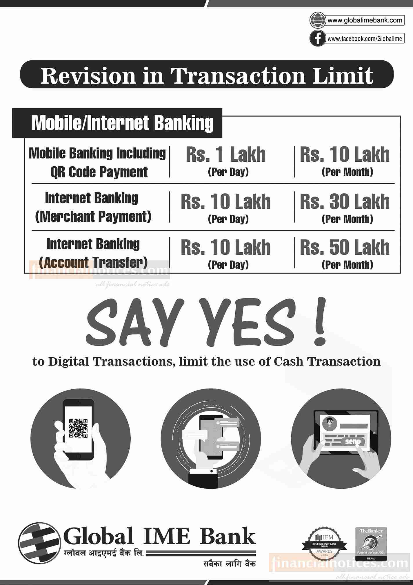 Revision in the transaction limit Global IME Bank