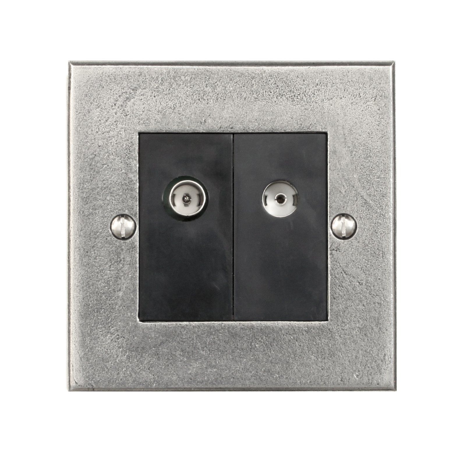 TV Outlet Module With Black Inserts Solid Pewter Finesse