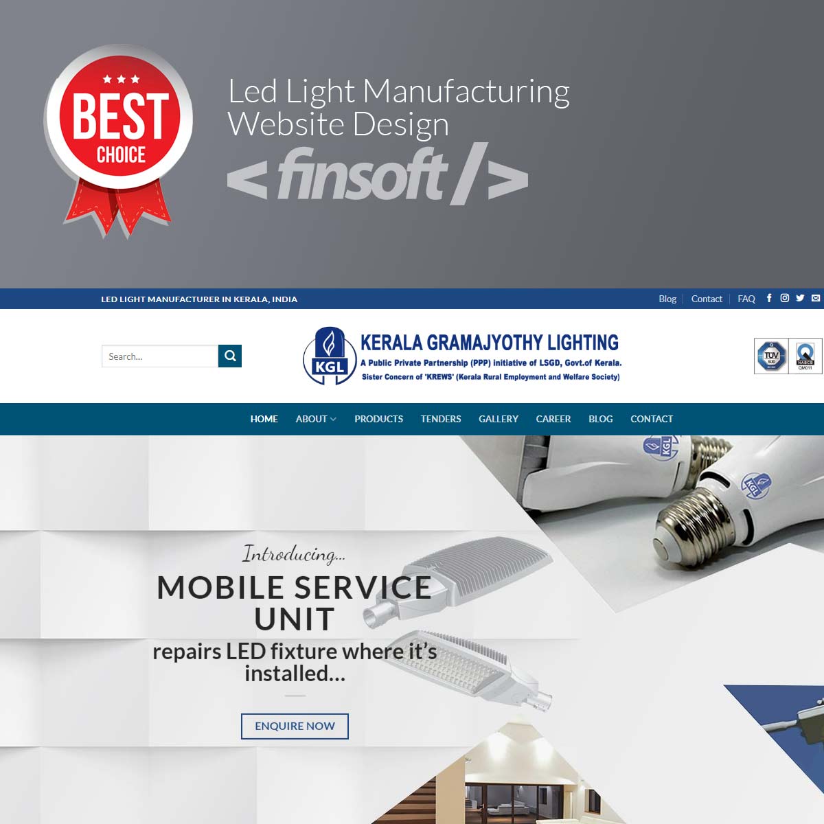 Led Light Manufacturing Website Design for KGL Kasaragod Finsoft IT