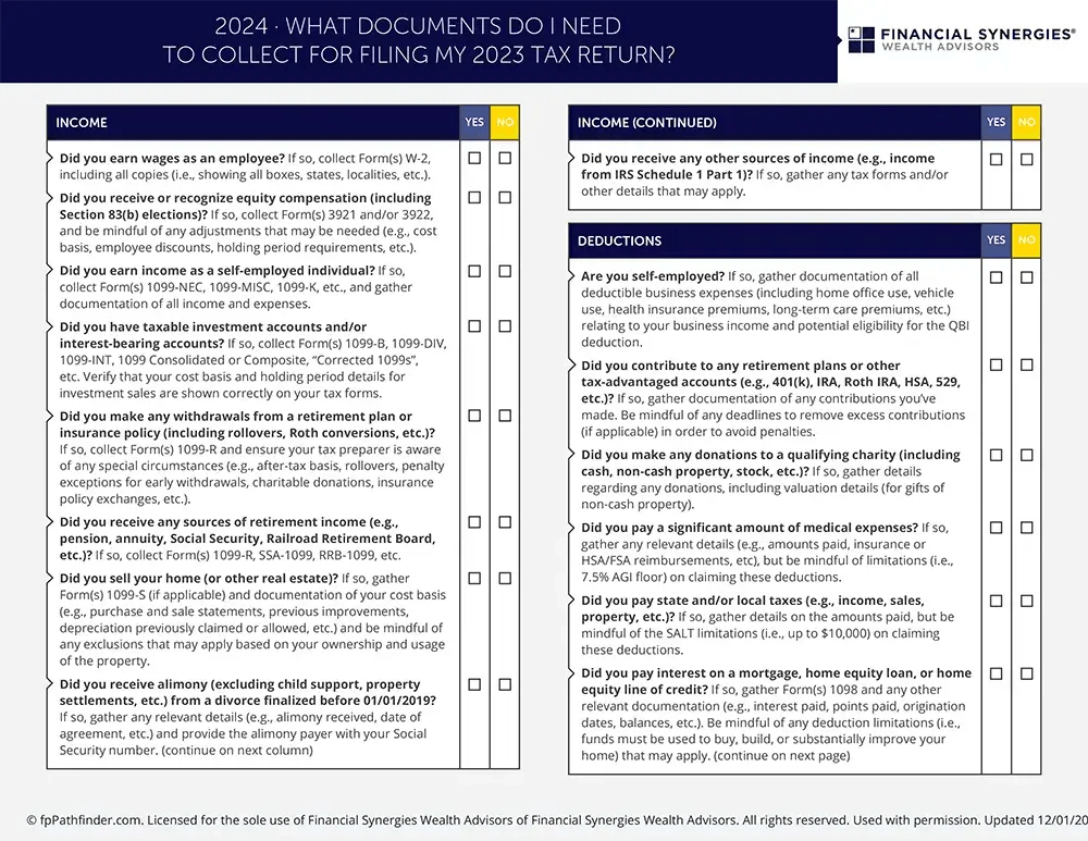 What Documents Do I Need To Collect For Filing My 2023 Tax Return? Financial Advisor Houston