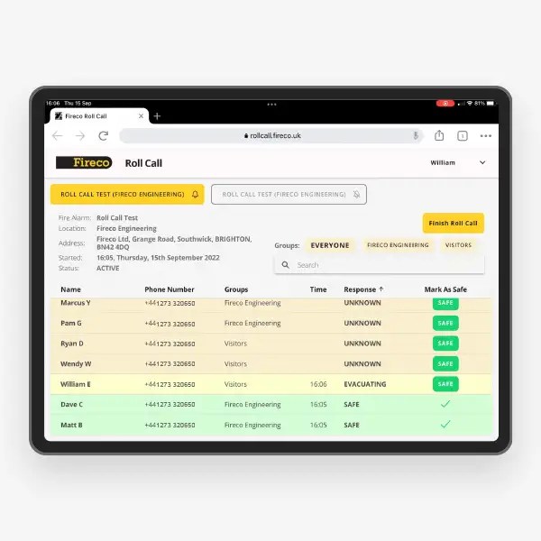 Roll Call Evacuation Software Site Management Fireco