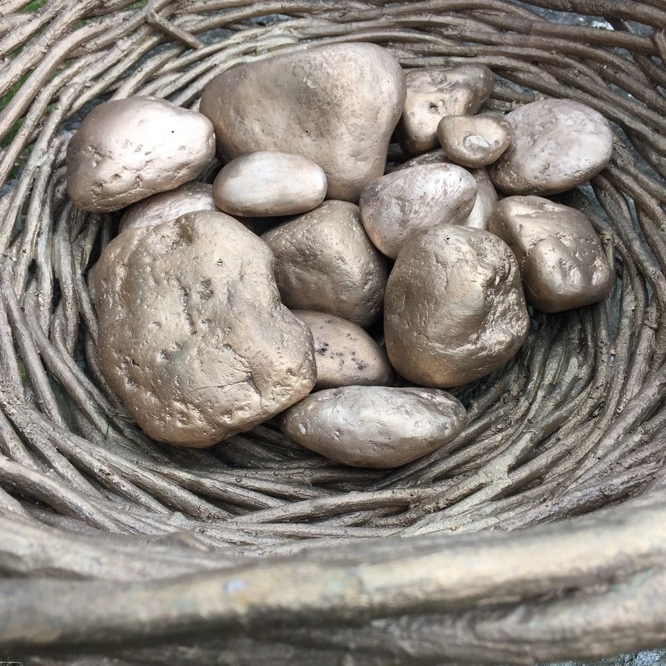 43. CAST BRONZE ROCKS IN TWIG BOWL Firefeatures