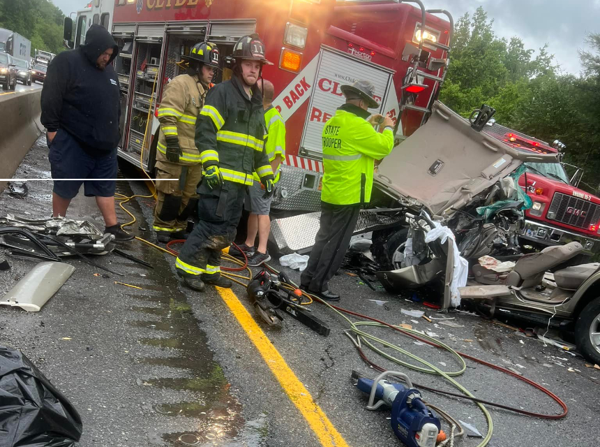 Clyde (NC) Rescue Truck RearEnded at I40 Accident Scene by Vehicle