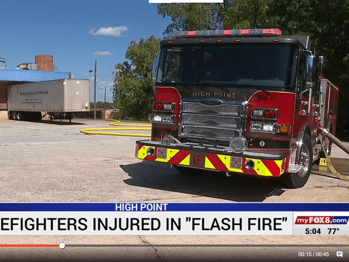 Furniture Factory Flash Fire Sends Two High Point (NC) Firefighters to Hospital