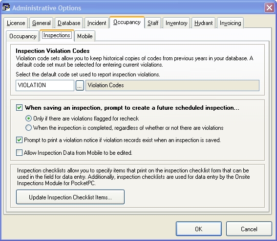 Activate the violation code set
