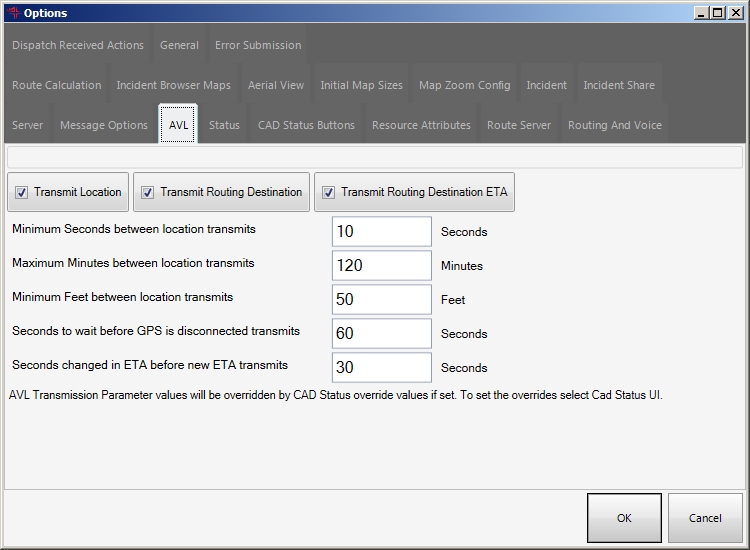 Configure automatic vehicle location (AVL) transmissions