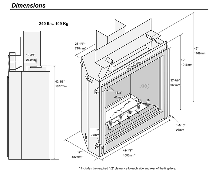 ProBuilder 42 Clean Face Deluxe Made in America Fireplace Xtrordinair