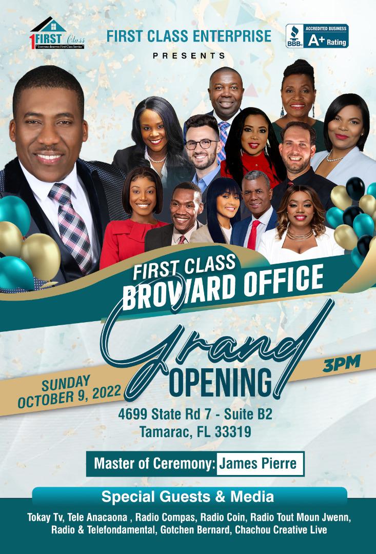 First Class Enterprise Expands to Broward First Class Real Estate, LLC.