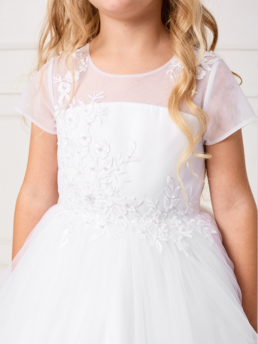 Plus Size Cap Sleeved Illusion Neckline First Communion