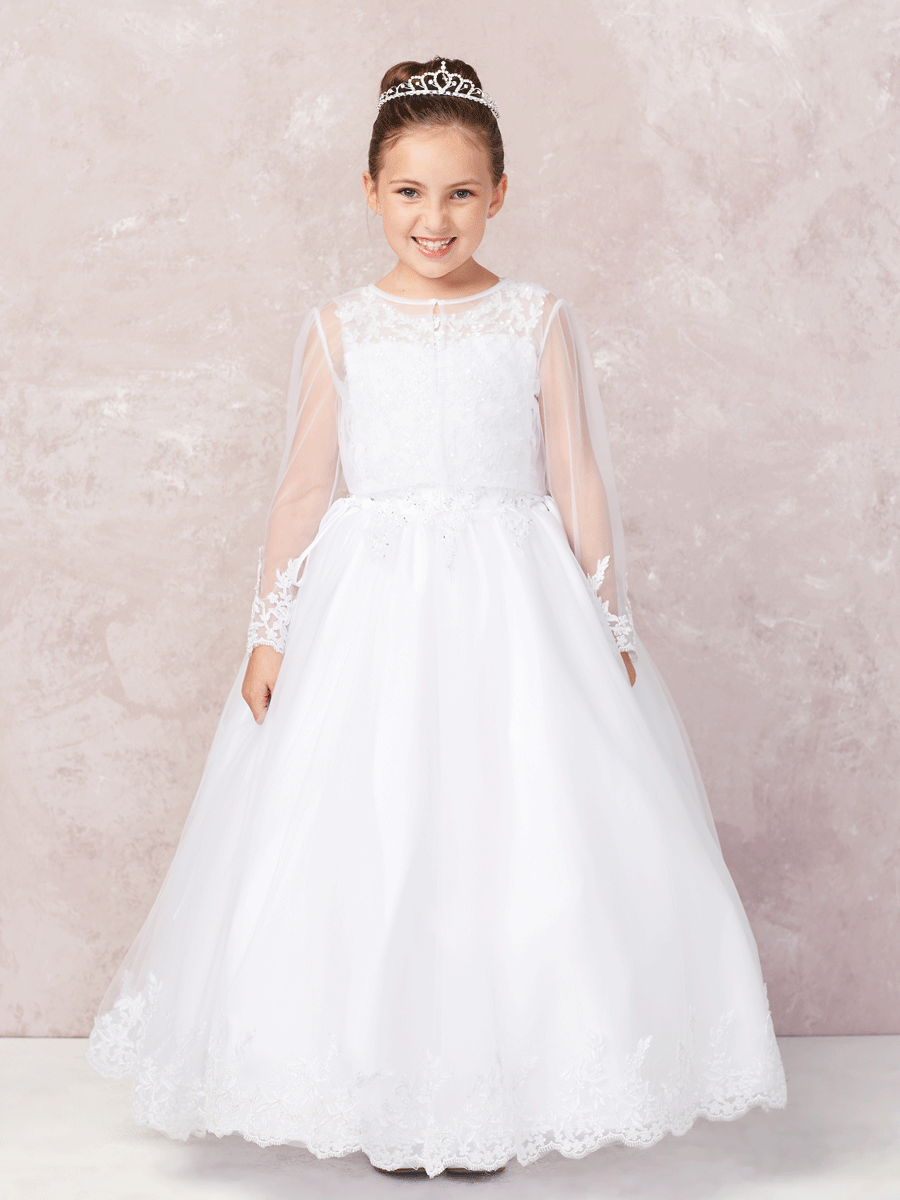 Plus Size First Communion Dress with Lace Bodice and
