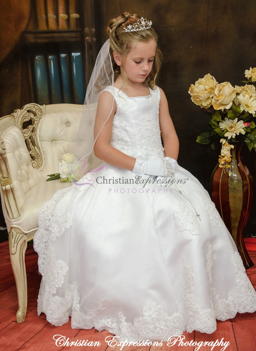 Satin Lace and Heavy Beaded First Communion Gown