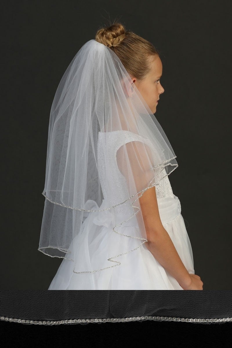 First Communion Veil with Pearls Scallop Edge Holy Communion Veils