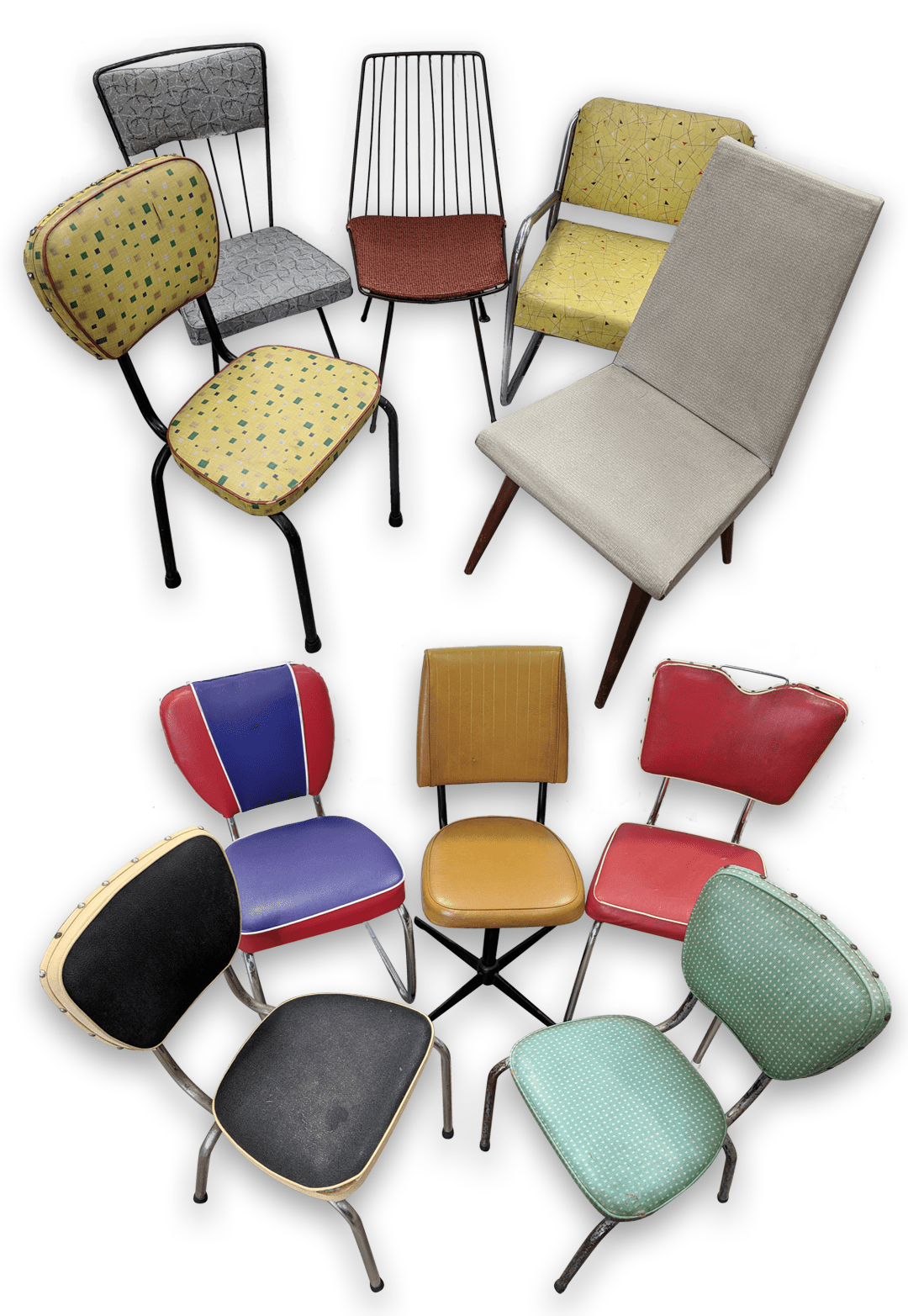 Retro Chairs assorted. First Scene NZ's largest prop & costume hire