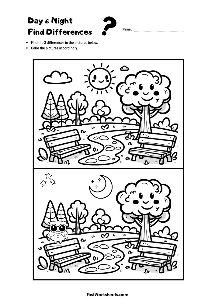 Day And Night Worksheets | FirstWorksheets