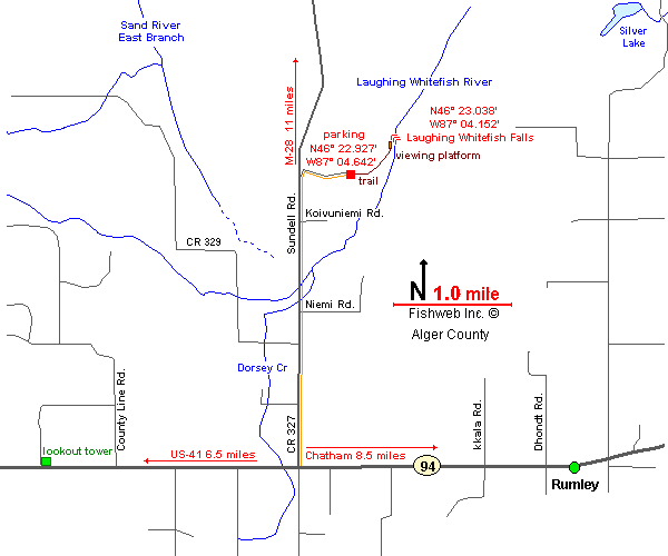 Laughing Whitefish Waterfall Map Alger County Michigan Waterfalls Michigan Interactive™