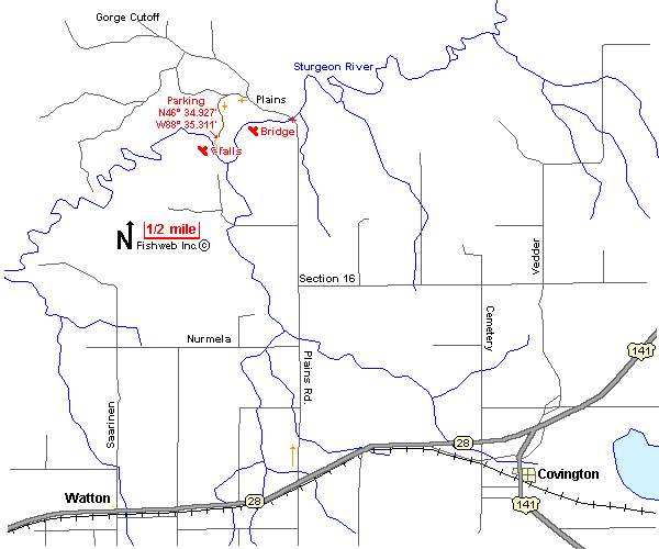 Tibbets Waterfall Map Baraga County Michigan Waterfalls Michigan