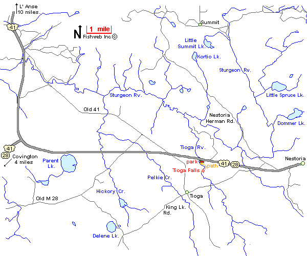 Unnamed Waterfall Tioga River Map Baraga County Michigan Waterfalls