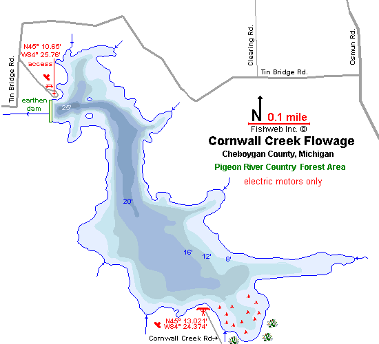 Cornwall Creek Flowage Map Cheboygan County Michigan Fishing Michigan