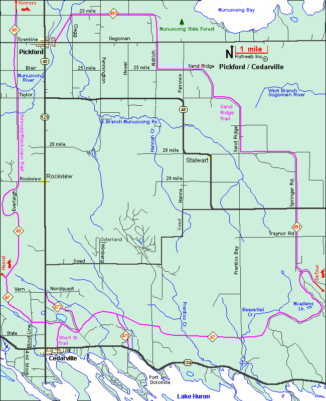 Michigan Snowmobiling, Pickford / Cedarville Snowmobile Trail, Pickford