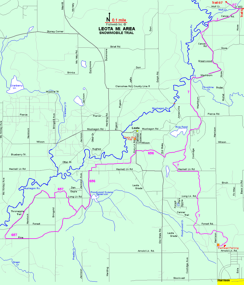 Michigan Snowmobiling Leota Snowmobile Trail Map Michigan Sledhead™