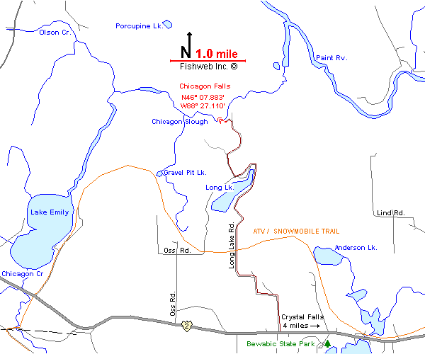 Chicagon Waterfall Map Iron County Michigan Waterfalls Michigan Interactive