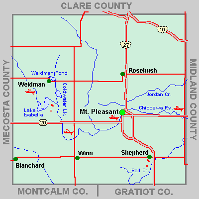 Isabella County Michigan Map Isabella County Map Tour Lakes Snowmobile Atv Rivers Hiking Hotels Motels Michigan Interactive™