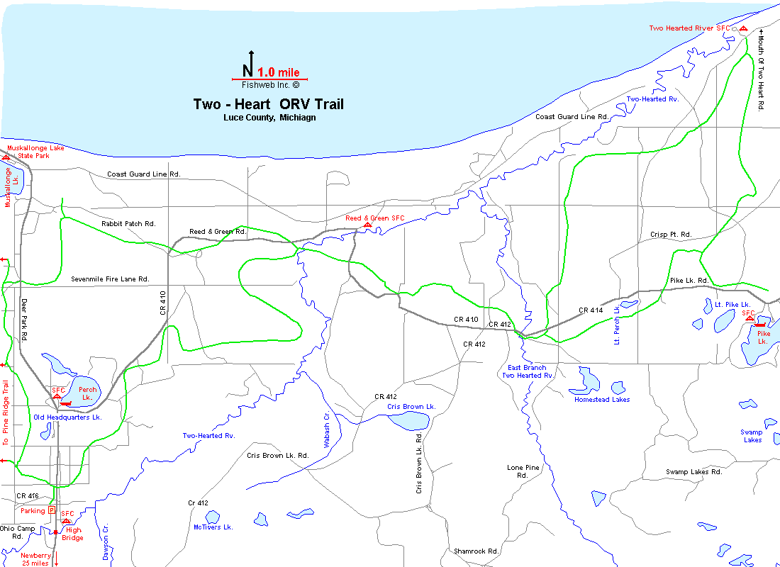 Two Heart ATV ORV OHV Motorcycle Off road Trail Map Luce County