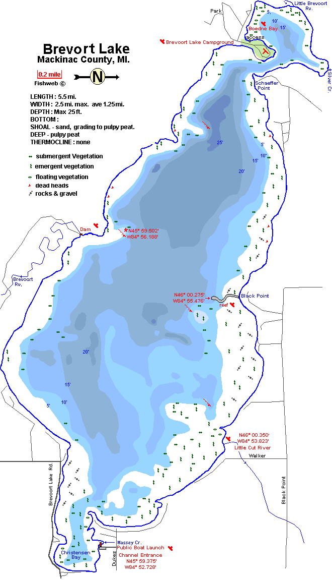 Brevort Lake Map Mackinac County Michigan Fishing Michigan Interactive™