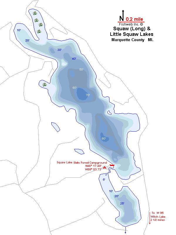 Squaw (Long) Lake Map Marquette County Michigan Fishing Michigan