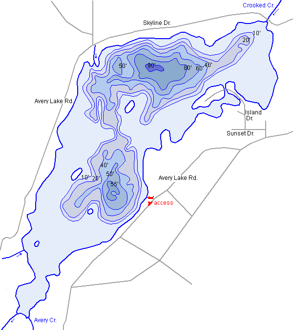 Avery Lake Map Montmorency County Michigan Fishing Michigan Interactive™