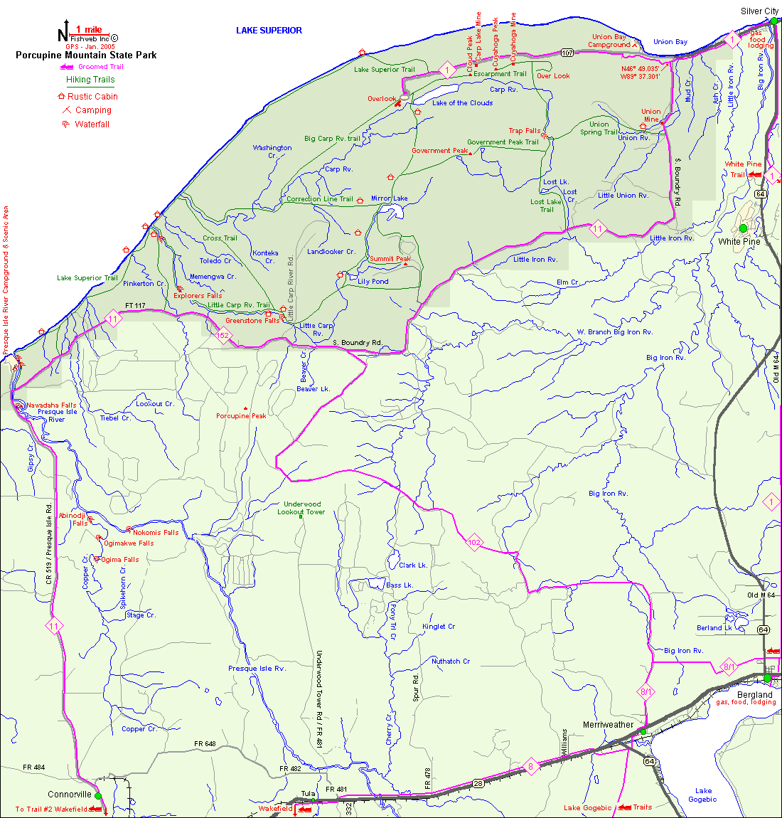 Michigan Snowmobiling Porcupine Mountains Snowmobile Trail Map Michigan