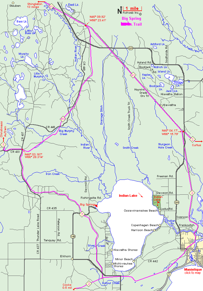 Michigan Snowmobiling Big Spring Manistique Snowmobile Trail Map