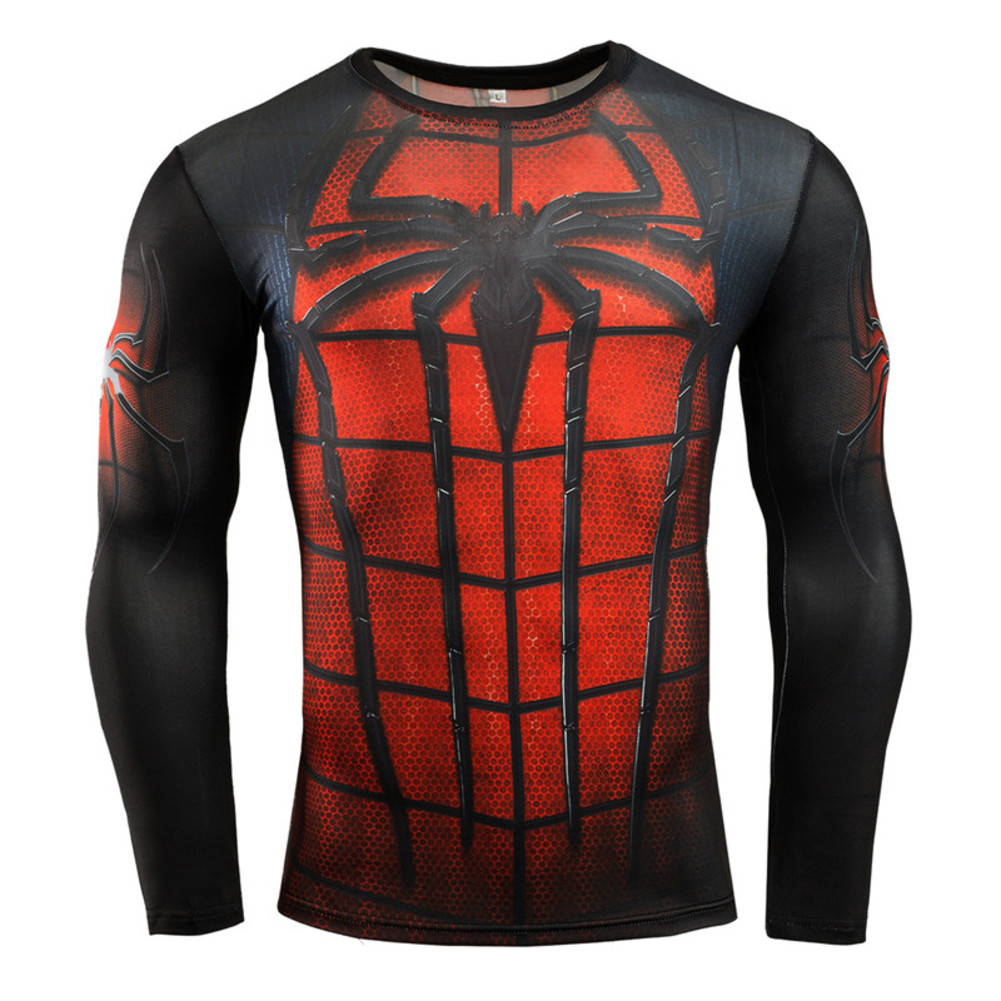 Black Red Spider Man Superhero Compression Shirt Long Sleeve PKAWAY
