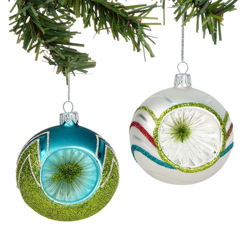 Fitzula's Gift Shop Department 56 White and Turquoise Reflector Ornaments