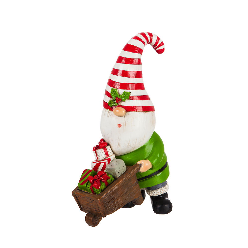 Evergreen Holiday Gnome with Presents Garden Statue Fitzula's Gift Shop