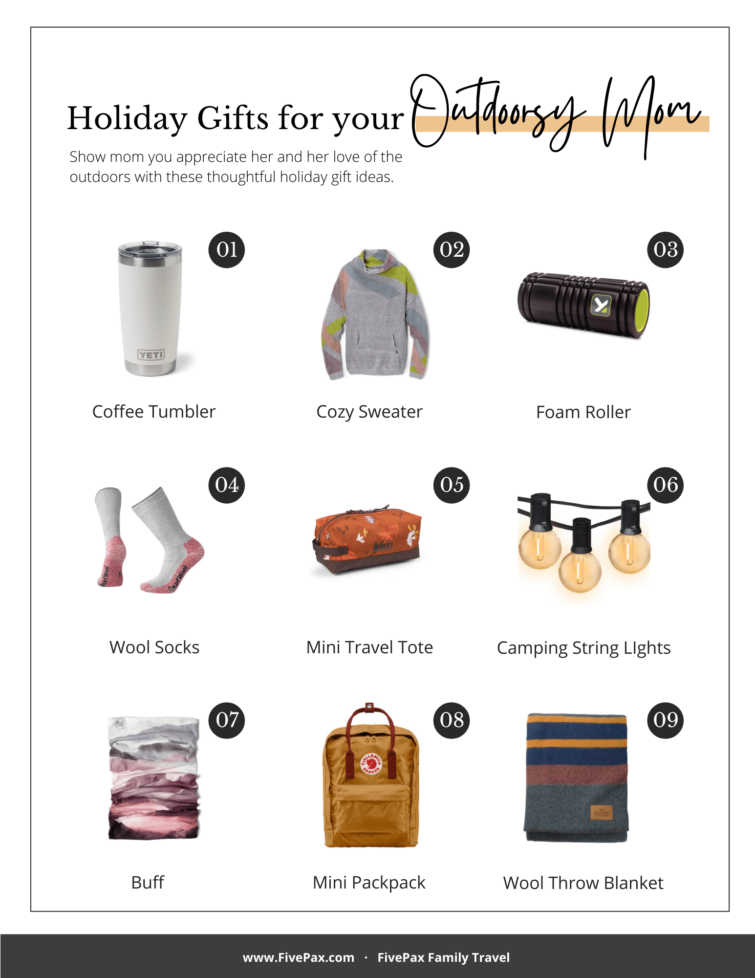 Holiday Gift Guide for an OutdoorLoving Mom FivePax