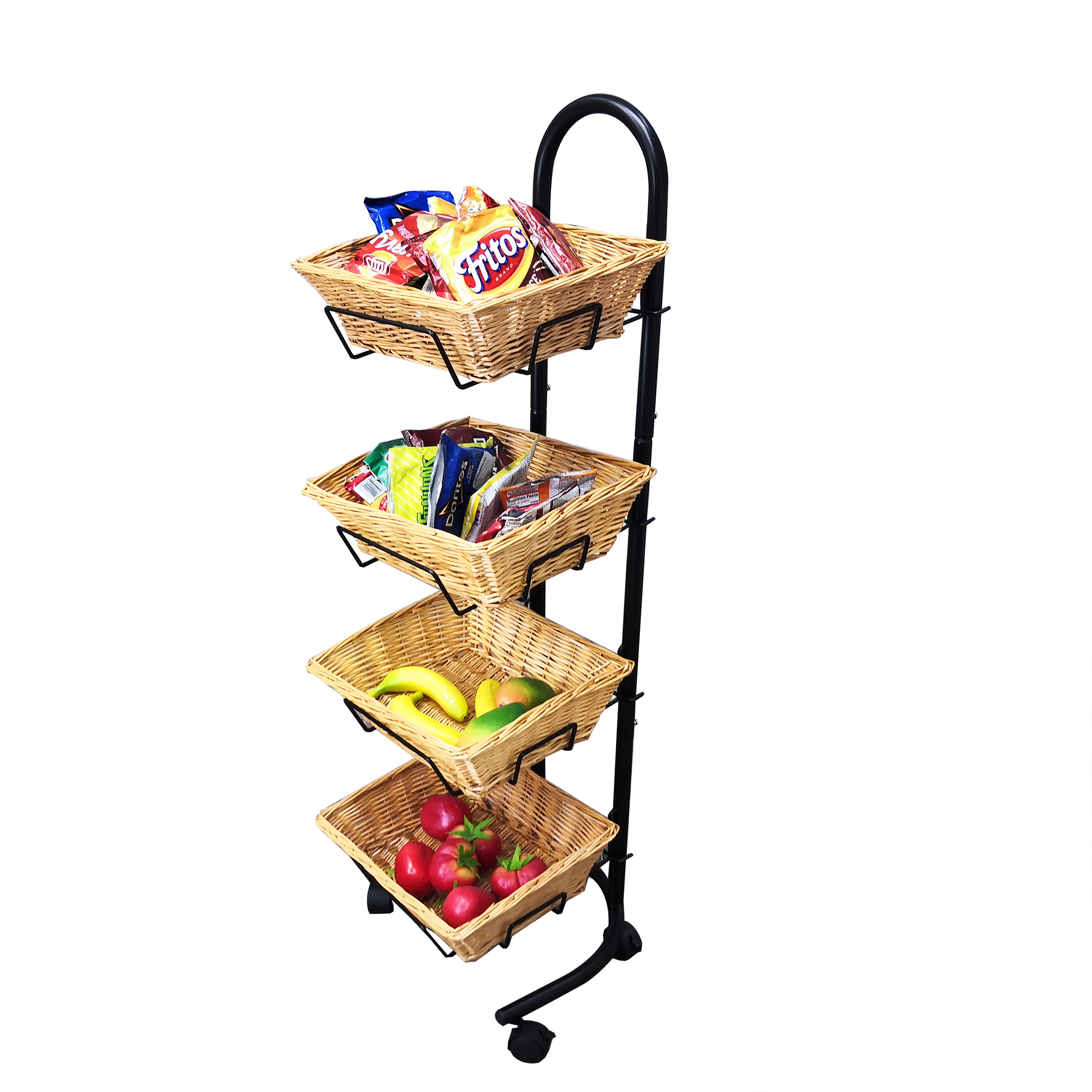 Купить Ибей Rolling Wicker Basket Display Market Merchandiser Stand
