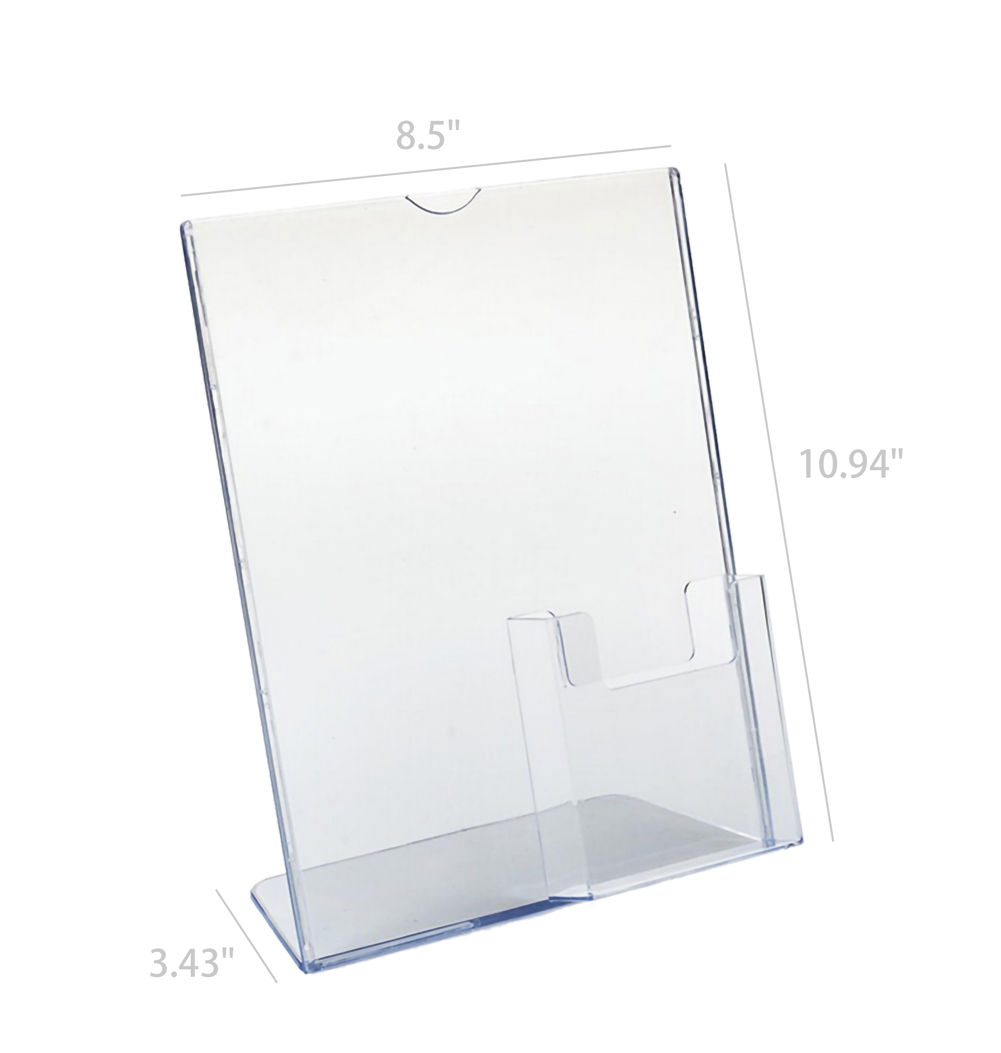 8.5 x 11 Acrylic Sign Holder with Pocket for 4 x 9 Brochures, Slant
