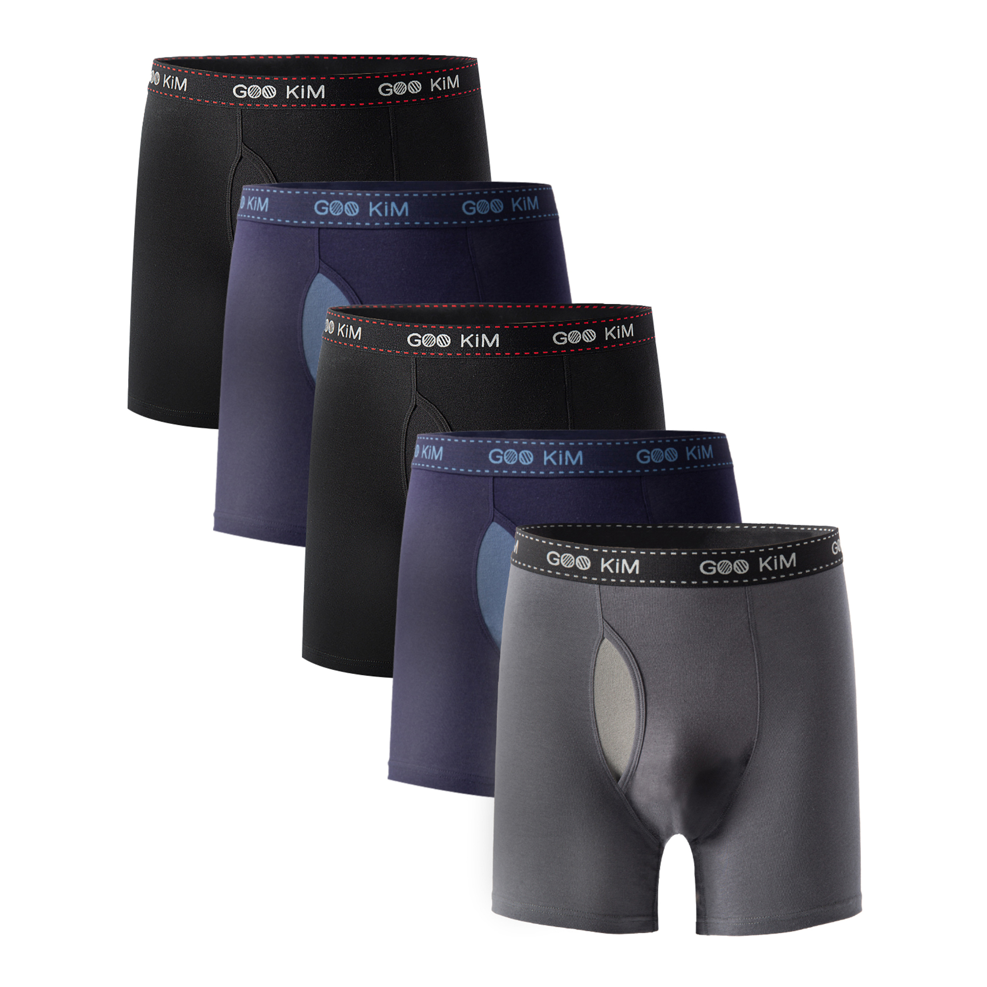 FixtureDisplays 5PK Men's Soft Cotton Boxer Briefs Fly Front Underwear
